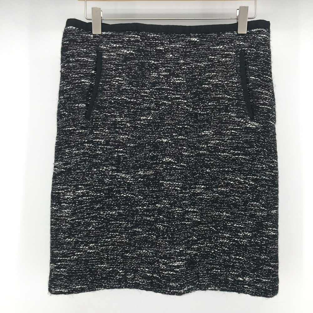 Talbots Skirt Womens 10 Black White Boucle Pencil Lined Pockets Wool Blend